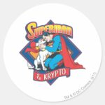 Superman With Krypto Classic Round Sticker