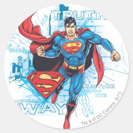 Superman With Logo Classic Round Sticker