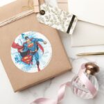 Superman With Logo Classic Round Sticker