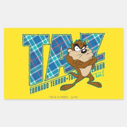 TAZ™ Tornado Terror Plaid Rectangular Sticker