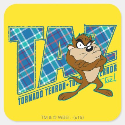 TAZ™ Tornado Terror Plaid Square Sticker