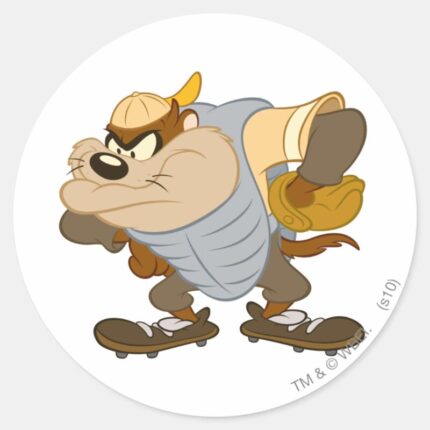 TAZ™ At The Catchers Mound Classic Round Sticker