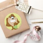 TAZ™ Holding A Leaf Classic Round Sticker