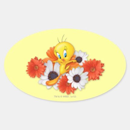 TWEETY™ With Daisies Oval Sticker