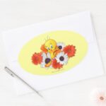TWEETY™ With Daisies Oval Sticker