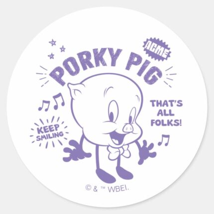 Tasty Retro Porky Pig Classic Round Sticker