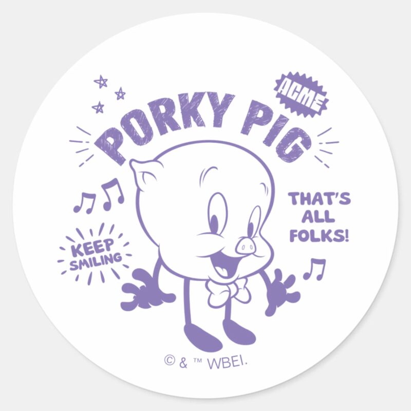 Tasty Retro Porky Pig Classic Round Sticker Tasty Retro Porky Pig Classic Round Sticker