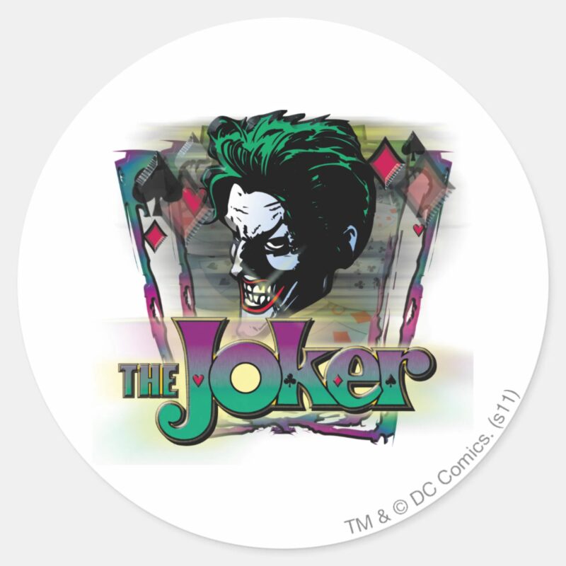 The Joker Face And Logo Classic Round Sticker The Joker Face And Logo Classic Round Sticker