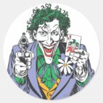 The Joker Points Gun Classic Round Sticker