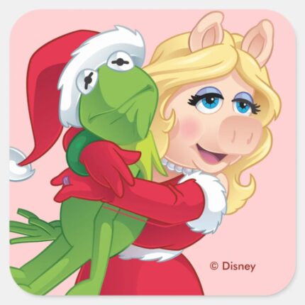 The Muppets Kermit Miss Piggy Christmas Square Sticker
