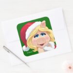 The Muppets Miss Piggy Santa Claus Square Sticker