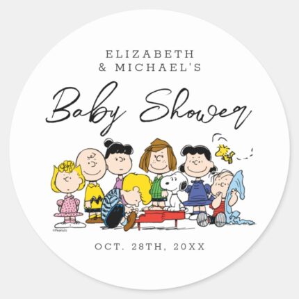The Peanuts Gang Baby Shower Classic Round Sticker