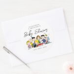 The Peanuts Gang Baby Shower Classic Round Sticker