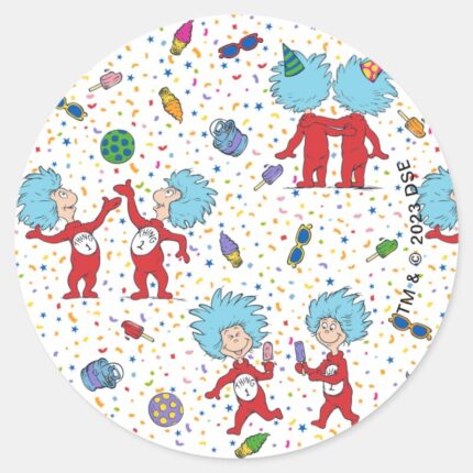 Thing One Thing Two Celebration Pattern Classic Round Sticker