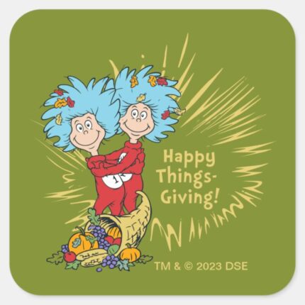 Thing One Thing Two Happy Things Giving Square Sticker