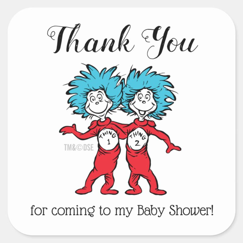 Thing One Thing Two Twins Baby Shower Thank You Square Sticker