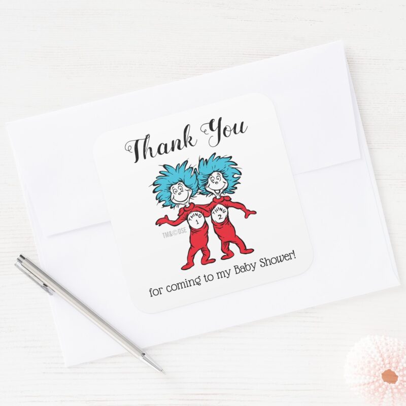 Thing One Thing Two Twins Baby Shower Thank You Square Sticker