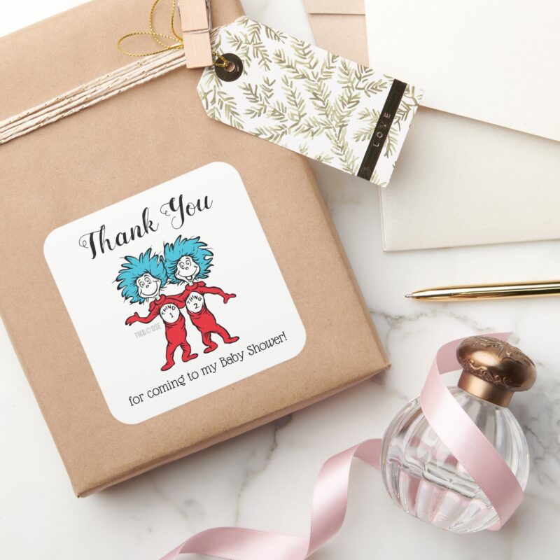 Thing One Thing Two Twins Baby Shower Thank You Square Sticker