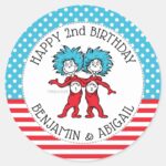 Thing One Thing Two Twins Birthday Classic Round Sticker