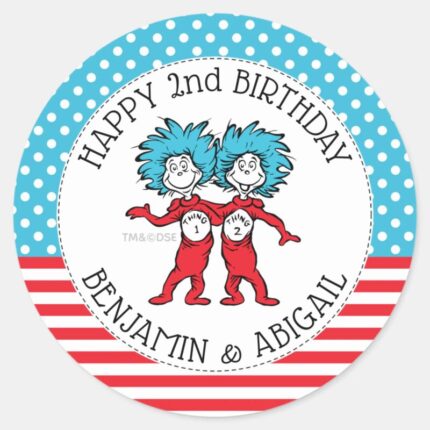 Thing One Thing Two Twins Birthday Classic Round Sticker