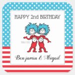 Thing One Thing Two Twins Birthday Square Sticker