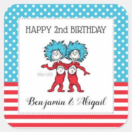 Thing One Thing Two Twins Birthday Square Sticker