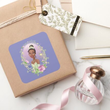 Tiana Flower Frame Purple Square Sticker