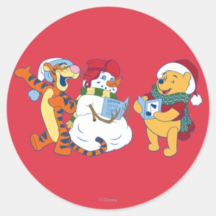 Tigger And Pooh Carolling Classic Round Sticker