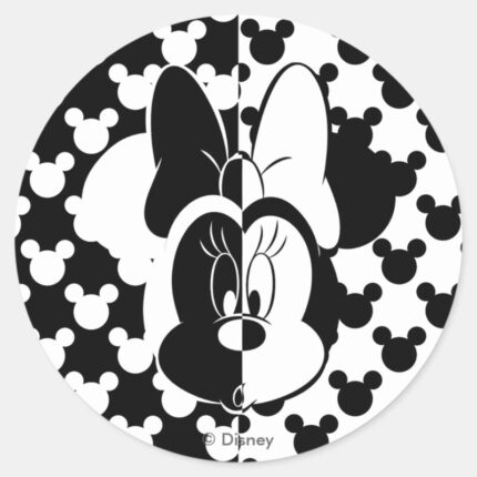 Trendy Minnie Black White Modern Classic Round Sticker