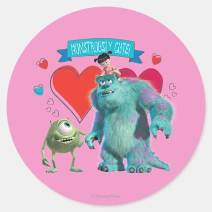 Valentines Day Monsters Inc. Classic Round Sticker
