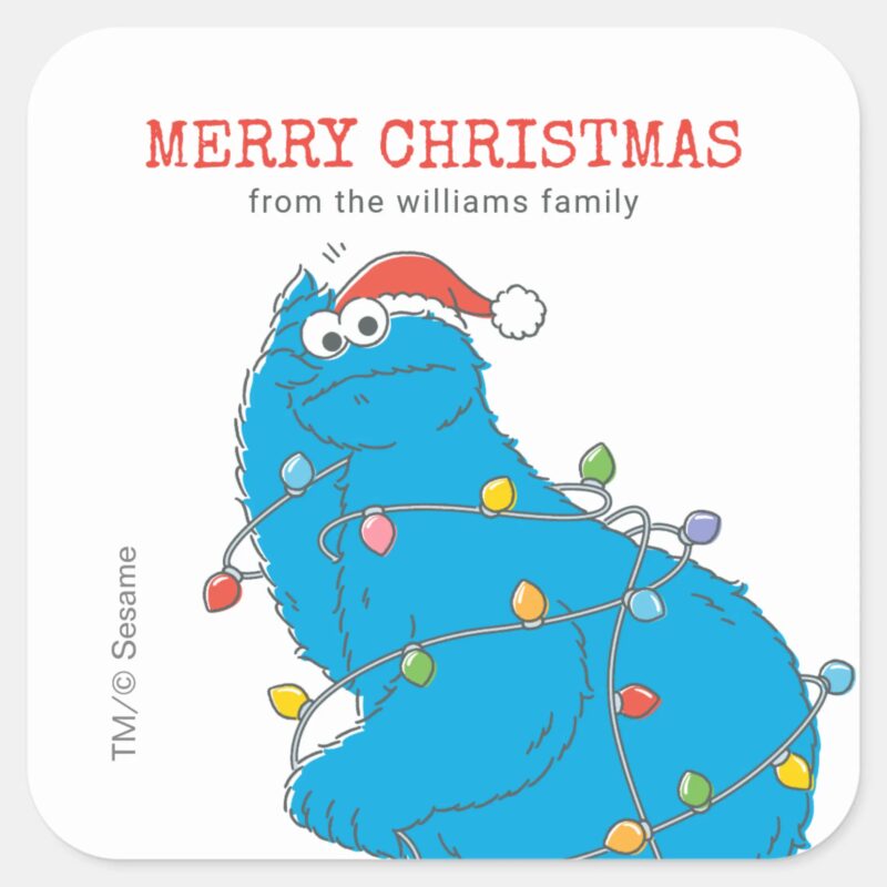 Vintage Cookie Monster Christmas Lights Square Sticker Vintage Cookie Monster Christmas Lights Square Sticker