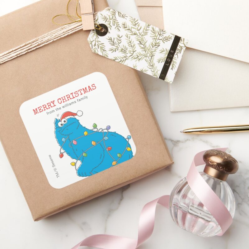 Vintage Cookie Monster Christmas Lights Square Sticker