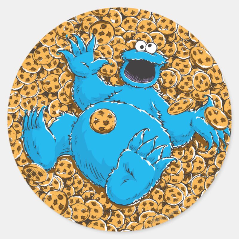 Vintage Cookie Monster And Cookies Classic Round Sticker Vintage Cookie Monster And Cookies Classic Round Sticker