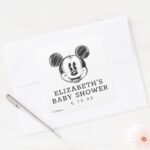 Vintage Disney Mickey Mouse Baby Shower Square Sticker