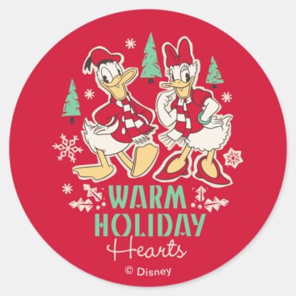 Vintage Donald Daisy Warm Holiday Hearts Classic Round Sticker
