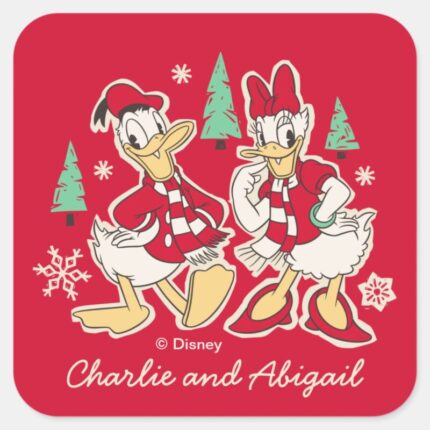 Vintage Donald Daisy Warm Holiday Hearts Square Sticker