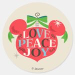 Vintage Mickey Mouse Love Peace Joy Classic Round Sticker