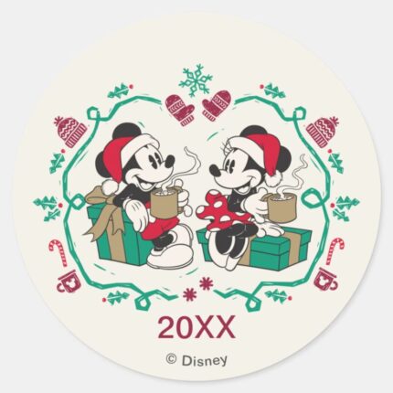 Vintage Mickey Minnie Cozy Christmas Classic Round Sticker