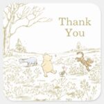 Vintage Winnie The Pooh 100 Acre Wood Baby Shower Square Sticker