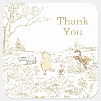 Vintage Winnie The Pooh 100 Acre Wood Baby Shower Square Sticker