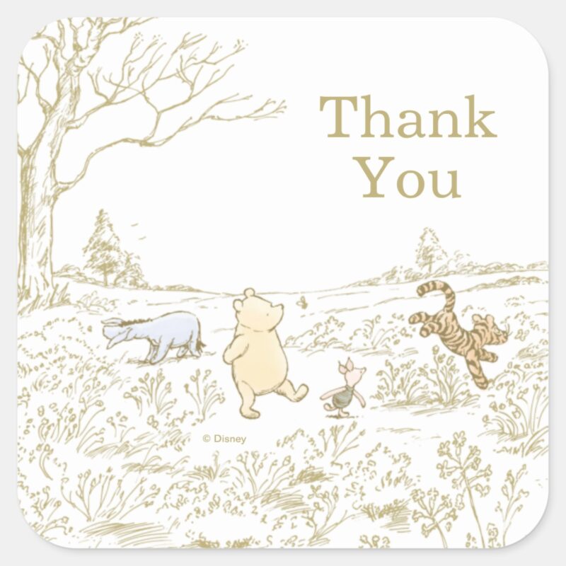 Vintage Winnie The Pooh 100 Acre Wood Baby Shower Square Sticker