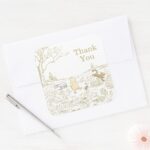 Vintage Winnie The Pooh 100 Acre Wood Baby Shower Square Sticker