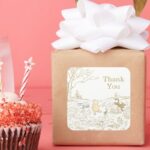 Vintage Winnie The Pooh 100 Acre Wood Birthday Square Sticker