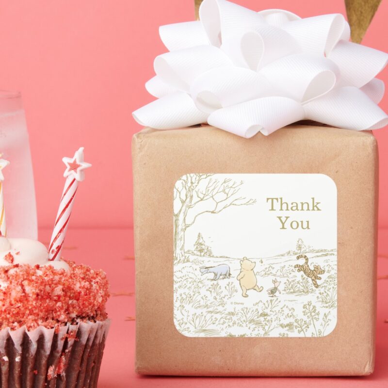 Vintage Winnie The Pooh 100 Acre Wood Birthday Square Sticker