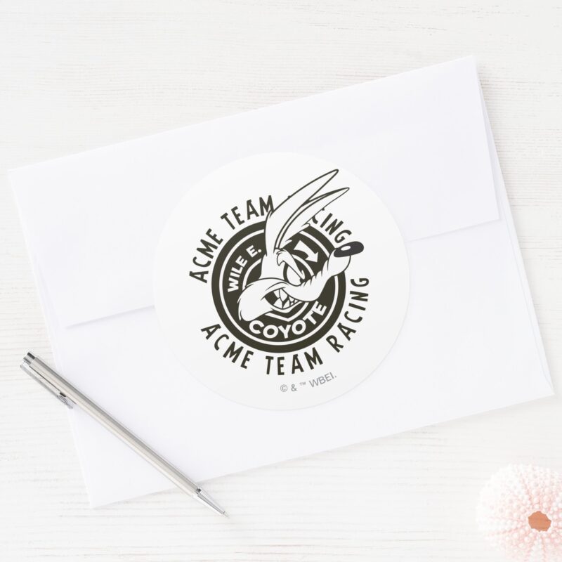 WILE E. COYOTE™ Acme Team Racing B W Classic Round Sticker