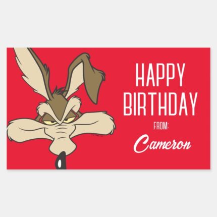 WILE E. COYOTE™ Pleased Head Shot Happy Birthday Rectangular Sticker
