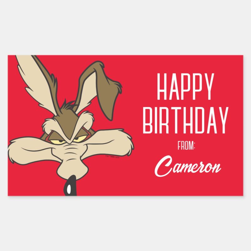 WILE E. COYOTE™ Pleased Head Shot Happy Birthday Rectangular Sticker WILE E. COYOTE™ Pleased Head Shot Happy Birthday Rectangular Sticker