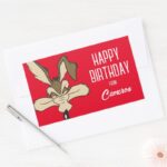 WILE E. COYOTE™ Pleased Head Shot Happy Birthday Rectangular Sticker