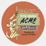 WILE E. COYOTE™ Rope Climbing Championships Classic Round Sticker