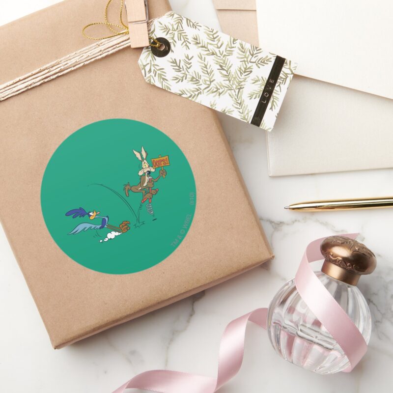 WILE E. COYOTE™ And ROAD RUNNER™ Pogo Stick Classic Round Sticker